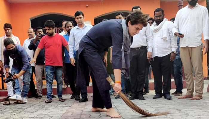 A message to UP CM Yogi Adityanath: Priyanka Gandhi picks up the broom