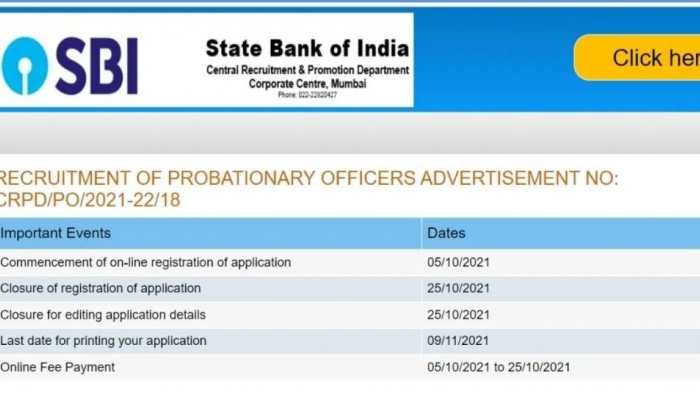 SBI PO Recruitment 2021: Registration for Probationary Officer posts open at sbi.co.in, here’s direct link to apply 