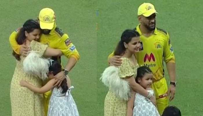 IPL 2021: MS Dhoni&#039;s bear hug to wife Sakshi and daughter Ziva goes viral - Watch