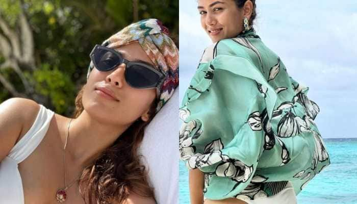 Mira Rajput poses in white bikini with shiny emerald green earrings, calls herself &#039;beach bum&#039;