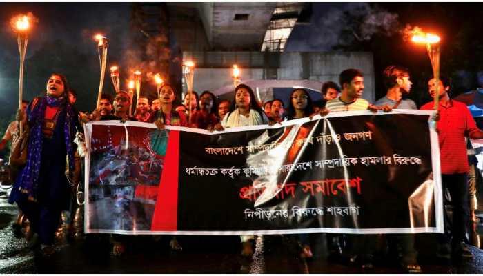 Hundreds gather to protest against religious violence in Dhaka