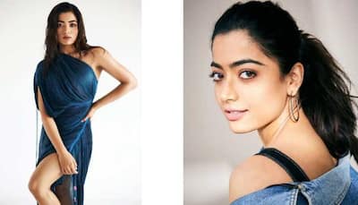 Rashmika Mandanna teases a smouldering look, raises temperature in a thigh-high slit evening blue gown - In pics