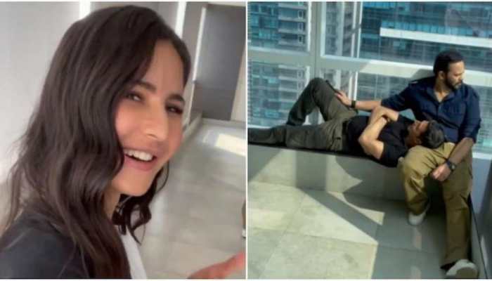 Katrina Kaif documents Akshay Kumar sleeping on Rohit Shetty&#039;s lap - Watch!