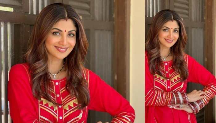 Shilpa Shetty shares glimpse of her Karwa Chauth celebrations in red salwar kameez with bridal chura! 