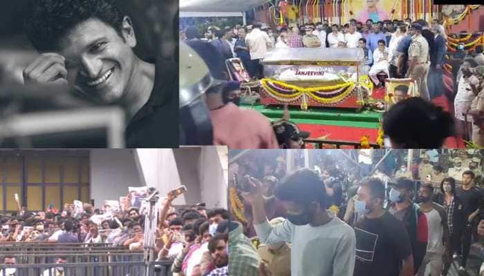 Kannada actor Puneeth Rajkumar's last rites: Thousands of fans at Kanteerava Stadium - Watch