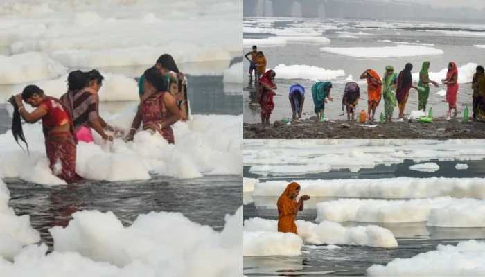Chhath devotees take dip in toxic foam floating on Yamuna river- Watch