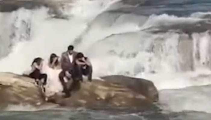 Pre-wedding shoot turns into nightmare! Couple gets stuck in waterfalls in Rajasthan for hours