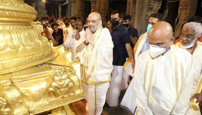 Amit Shah offers prayers at Lord Balaji temple- See pics