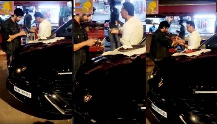 Kartik Aaryan stops by Chinese van on way back from Bigg Boss 15 sets, eats on his Lamborghini's bonnet