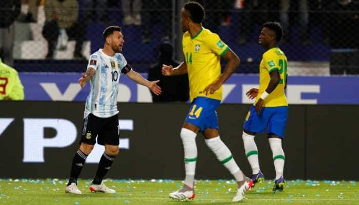 Argentina's Lionel Messi reacts during the FIFA World Cup 2022 qualifier against Brazil. The game ended in a 0-0 draw but Argentina joined Brazil by qualifying for 2022 World Cup in Qatar. (Photo: Reuters)