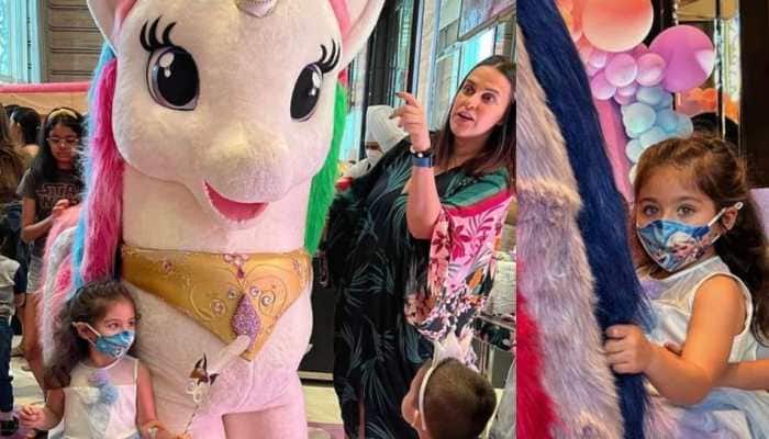 Neha Dhupia&#039;s daughter Mehr turns 3, actress celebrates with unicorn-themed birthday bash!