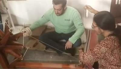 Salman Khan visits Sabarmati Ashram in Ahmedabad, tries his hand at 'charkha' 