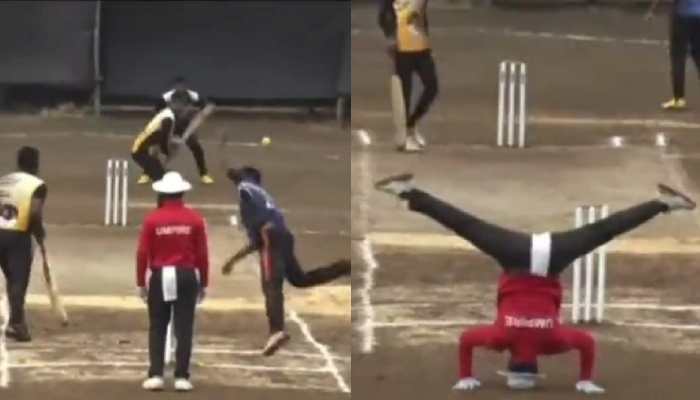 Viral video: &#039;When Yoga and Cricket meet&#039;, Internet reacts to umpire&#039;s hilarious reaction to a wide ball - WATCH
