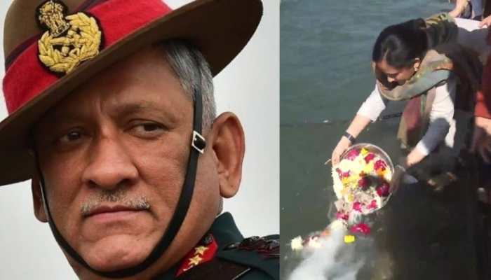 CDS General Bipin Rawat&#039;s daughters immerse ashes of parents in Ganga in Haridwar