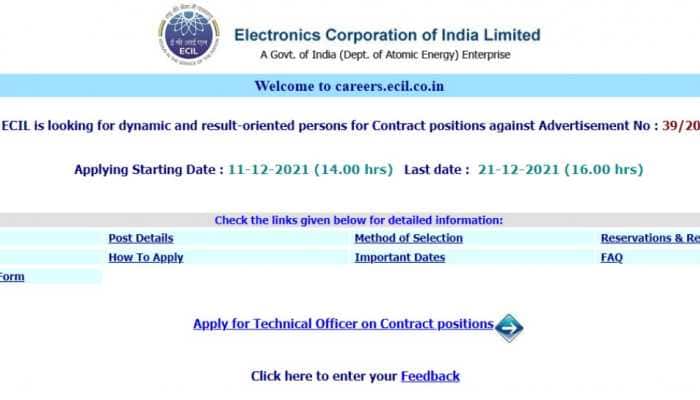 ECIL Recruitment 2021: Vacancies for 300 technical officer posts, get direct link to apply here