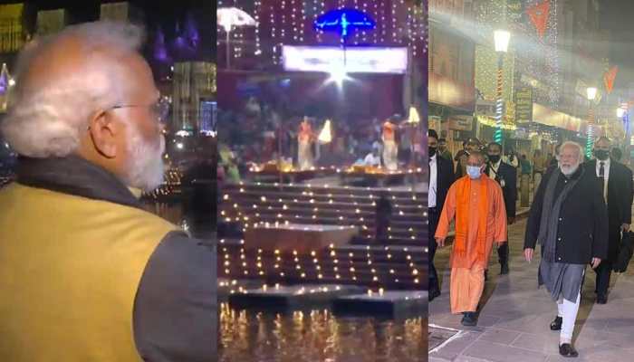 PM Narendra Modi witnesses Ganga &#039;aarti&#039; onboard cruise, conducts midnight inspection of development works in Varanasi