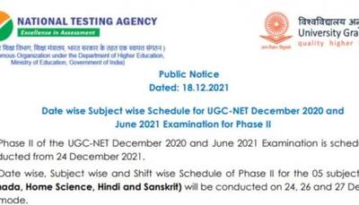UGC NET Phase II: Time table for December 2020, June 2021 exams released, check schedule here