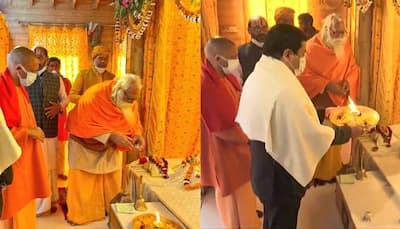 UP CM Yogi Adityanath, Union Minister Sarbananda Sonowal reach Ayodhya, offer prayers at Ramjanmabhoomi