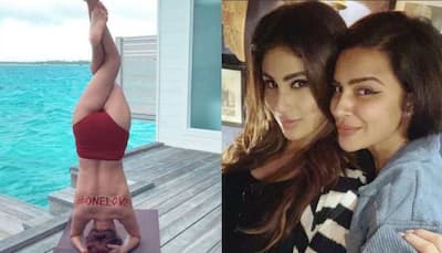 TV star Aaksha Goradia performs headstand while topless, Mouni Roy is all hearts!