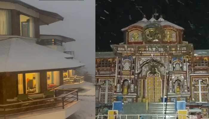 Badrinath shrine, Auli hill station in Uttarakhand receive fresh spell of snowfall - WATCH