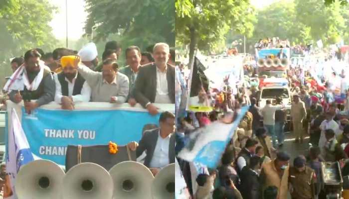 Delhi CM Arvind Kejriwal leads AAP&#039;s &#039;Vijay Yatra&#039; in Chandigarh