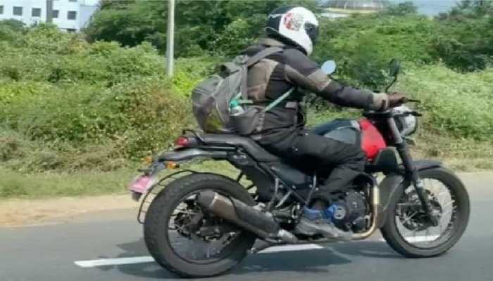 Upcoming Royal Enfield Himalayan-based Scram 411 spotted testing in Red without camouflage