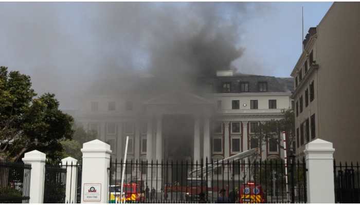 Massive fire rips South African Parliament, police detain one