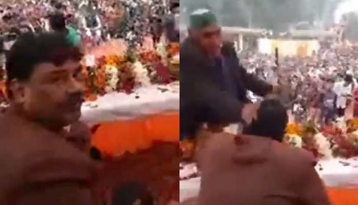 BJP MLA slapped by elderly farmer on stage, says it was &#039;chacha&#039;s pat on cheek&#039;