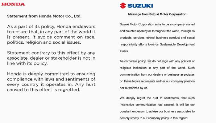 After Hyundai, Honda and Suzuki apologize for controversial Kashmir remarks