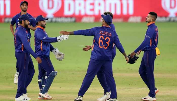 Team India celebrate after their 96-run win over West Indies in the third ODI at Ahmedabad. This is the first time India has whitewashed West Indies in a bilateral ODI series. (Photo: IANS)