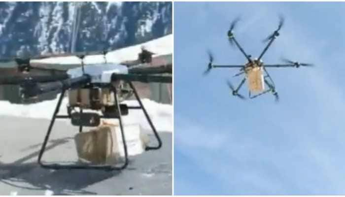 Indian Army supplies Covid-19 vaccines to forward troops in J&amp;K using drones: Watch