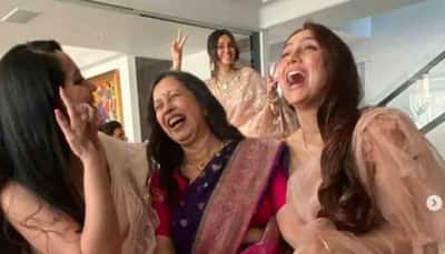 Farhan Akhtar, Shibani Dandekar strike a pose with bride's mom on her birthday, check out 