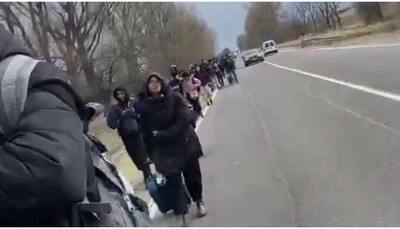 Indian students walk towards Ukraine-Poland border in freezing cold for evacuation