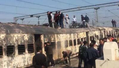 Watch: Passengers push burning train after it catches fire near Meerut