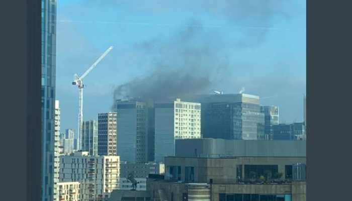 London fire brigade tackle blaze in high-rise apartment block