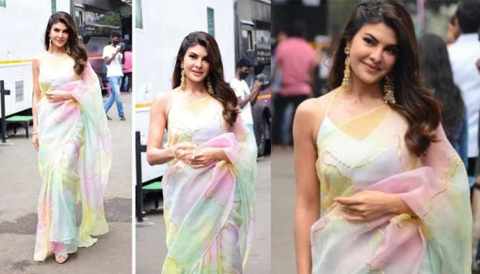 Jacqueline Fernandez turns heads in a sheer pastel saree, promotes Bachchhan Paandey in style - PICS