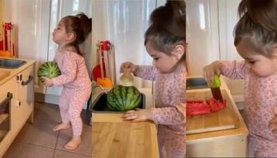 Awwdorable! Little girl makes snacks for herself in her mini kitchen is viral video - Watch