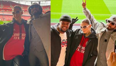 Ranveer Singh poses with Bella Hadid in London at Premier League Football, fans can’t keep calm