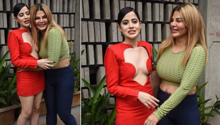 Urfi Javed meets Rakhi Sawant, gets mercilessly trolled for 'revealing red dress with deep neckline'- Watch