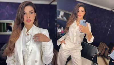 Jacqueline Fernandez looks like a vision in white as she promotes her upcoming film 'Attack'