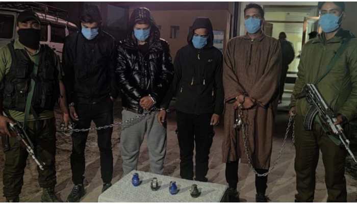 J&amp;K police busts terror module, arrests 4 LeT terror associates with hand grenades in Srinagar