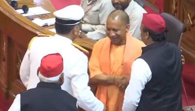 Yogi Adityanath, Akhilesh Yadav meet, smile and shake hands in UP Assembly - WATCH