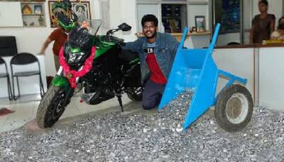 TN youth buys his dream Bajaj bike worth Rs 2.6 lakh by paying Re 1 coins only