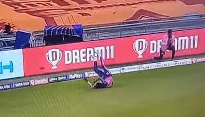 WATCH: RR's Navdeep Saini falls on his head while taking Ishan Kishan's catch vs MI