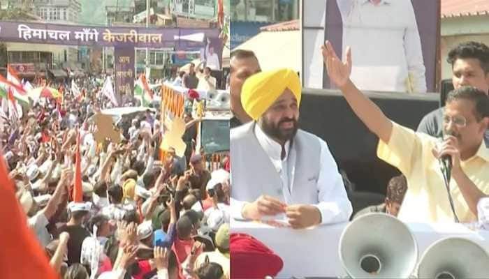 &#039;Mission Himachal&#039;: Arvind Kejriwal, Bhagwant Mann hold roadshow in Mandi