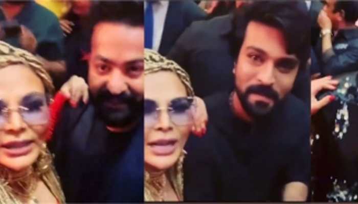 RRR success party: Rakhi Sawant's video with Ram Charan and Jr NTR goes viral, Karan Johar gave her a royal ignore! 