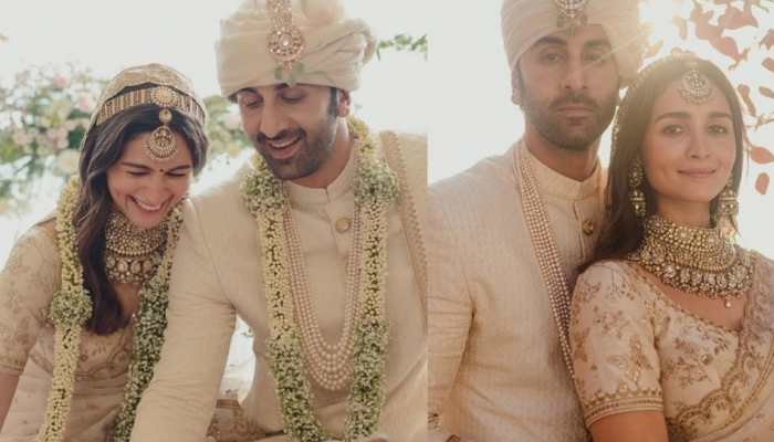 Not traditional red, Alia Bhatt wears ivory-toned Sabyasachi sari as she marries Ranbir Kapoor