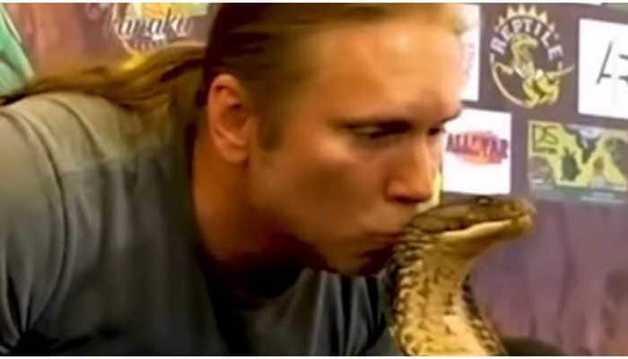 Bizarre! Man kisses most poisonous snake, King Cobra, WATCH what happens next