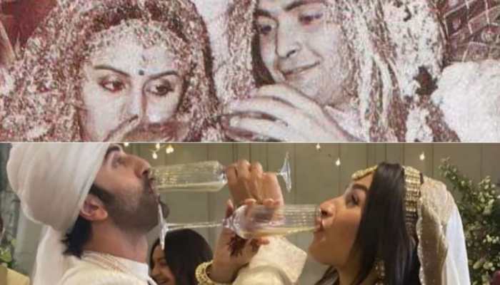 Viral pic: Alia Bhatt, Ranbir Kapoor drink champagne on D-Day, netizens compare to Neetu, Rishi Kapoor&#039;s wedding photo