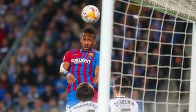La Liga: Pierre-Emerick Aubameyang's goal fires fatigued Barcelona past Real Sociedad